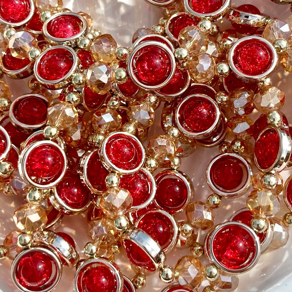 Red Saturn Glass Beaded Bracelets NWOT